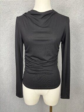 Steve Madden Women's Elviara Long-Sleeve Semi Sheer Ruched Drape Neck Top XS NWT
